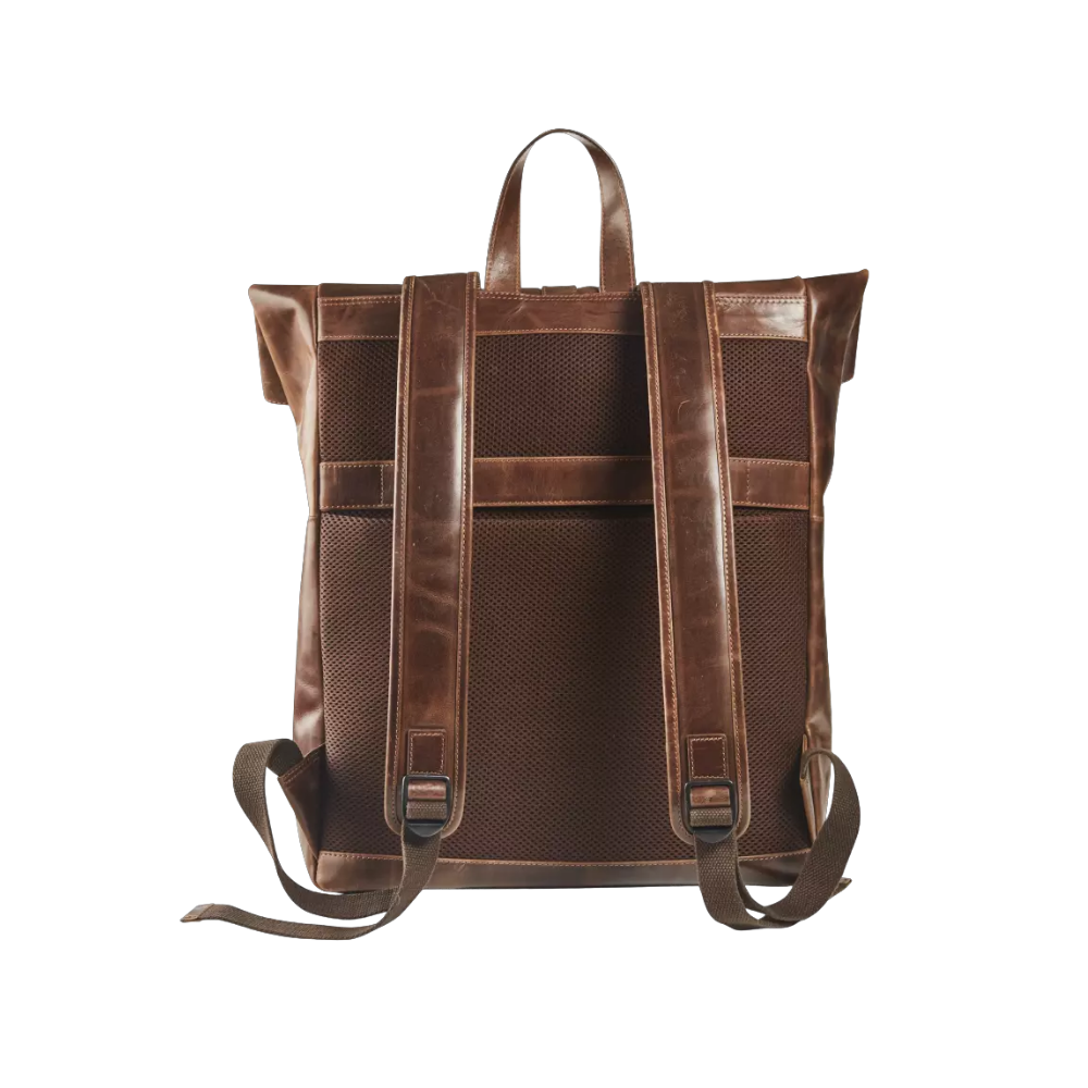 "Maverick Leder-Rucksack, Rückansicht mit verstellbaren Schulterriemen"