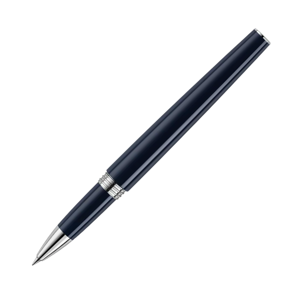 Montegrappa Armonia Dark Blue Rollerball Pen displayed in its standard packaging, highlighting its modern and refined design.