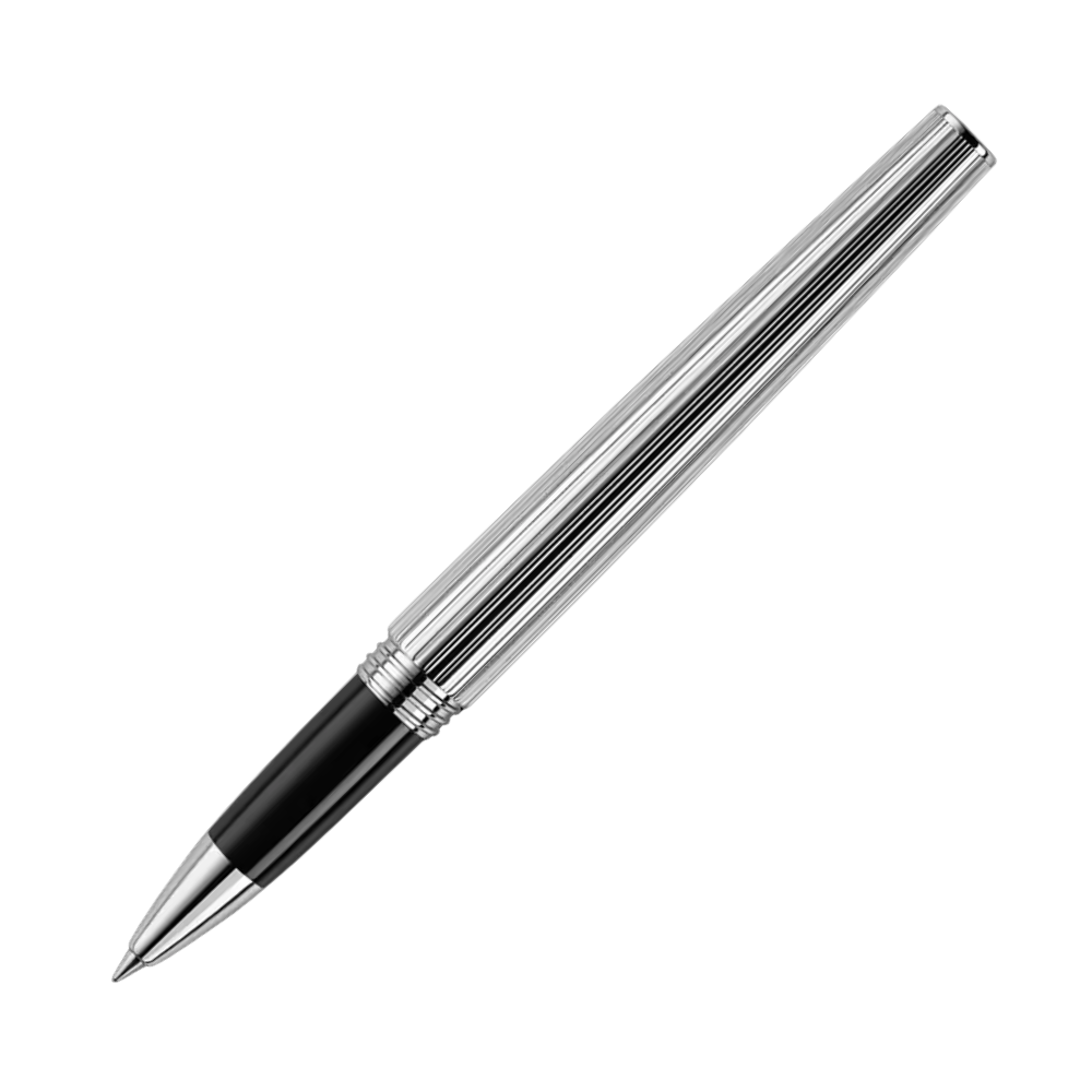 Montegrappa Armonia Duetto Black Rollerball Pen, close-up view of the pen with stainless steel accents.