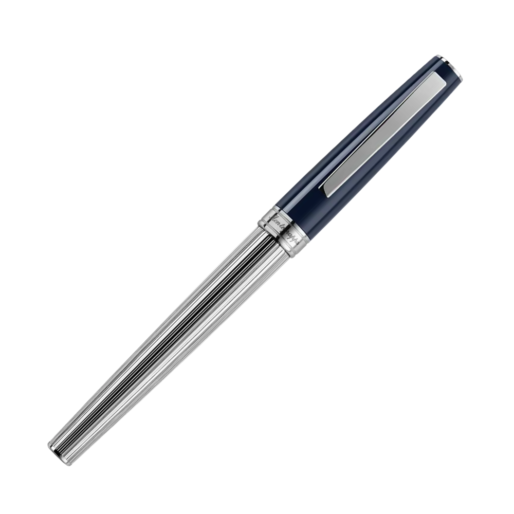 Montegrappa Armonia Duetto Dark Blue Rollerball Pen, seitliche Ansicht mit Edelstahlspitze