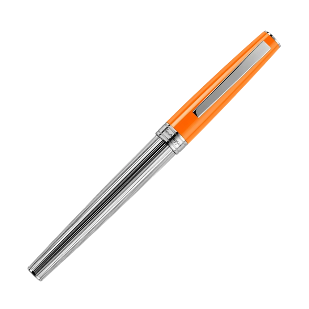 Montegrappa Armonia Duetto Orange Rollerball Pen, seitliche Ansicht mit Edelstahlspitze