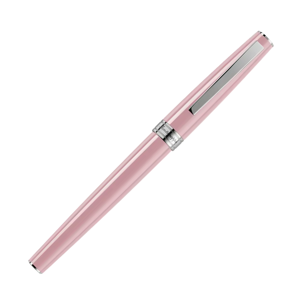 Montegrappa Armonia Mini Pink Rollerball Pen, seitliche Ansicht mit Edelstahlspitze