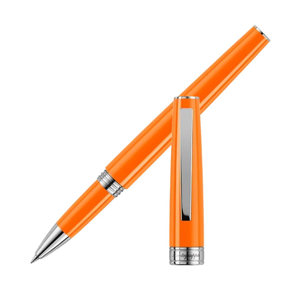 Montegrappa Armonia Orange Rollerball Pen with a vibrant orange resin barrel and polished stainless steel trim for a modern look.