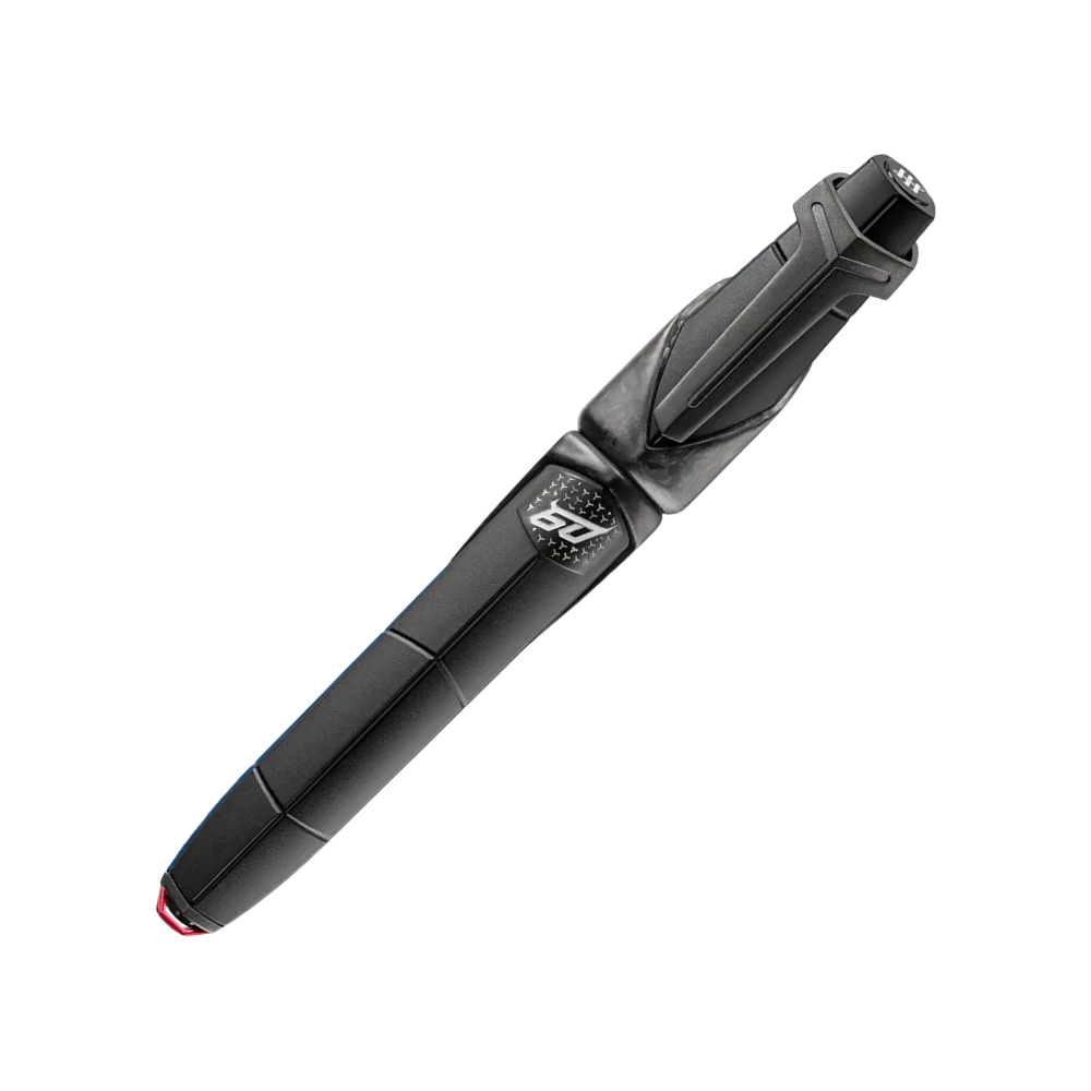 Montegrappa Automobili Lamborghini 60° Füllfederhalter, markantes Design mit schwarzem Aluminium und geschmiedetem Karbon.