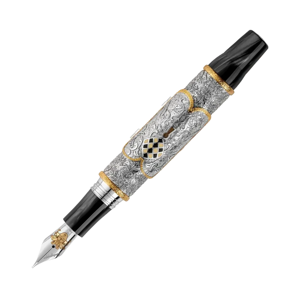 Montegrappa Casanova Füllfederhalter, luxuriöses Design aus Leder, Sterlingsilber 925 und 18k Goldfeder.