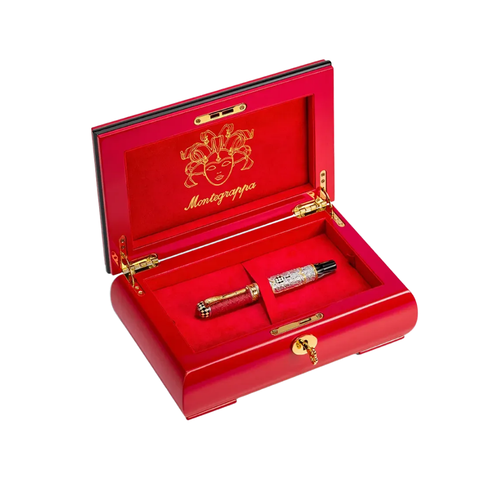 Montegrappa Casanova Füllfederhalter, stilvolle Kombination aus Leder und Sterlingsilber mit vergoldeten Akzenten.