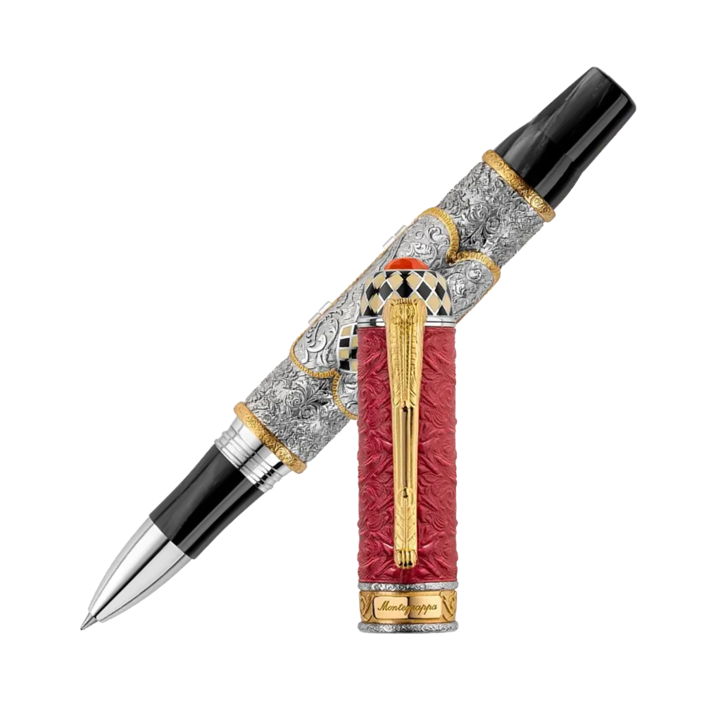 Montegrappa Casanova Rollerball Pen, luxuriöses Design mit Sterlingsilber 925 und edlem Leder.