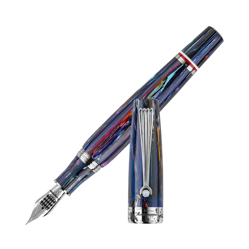 Montegrappa Colori dell'Oceano Füllfederhalter with vibrant colors and stainless steel trim, featuring a 14k gold nib.