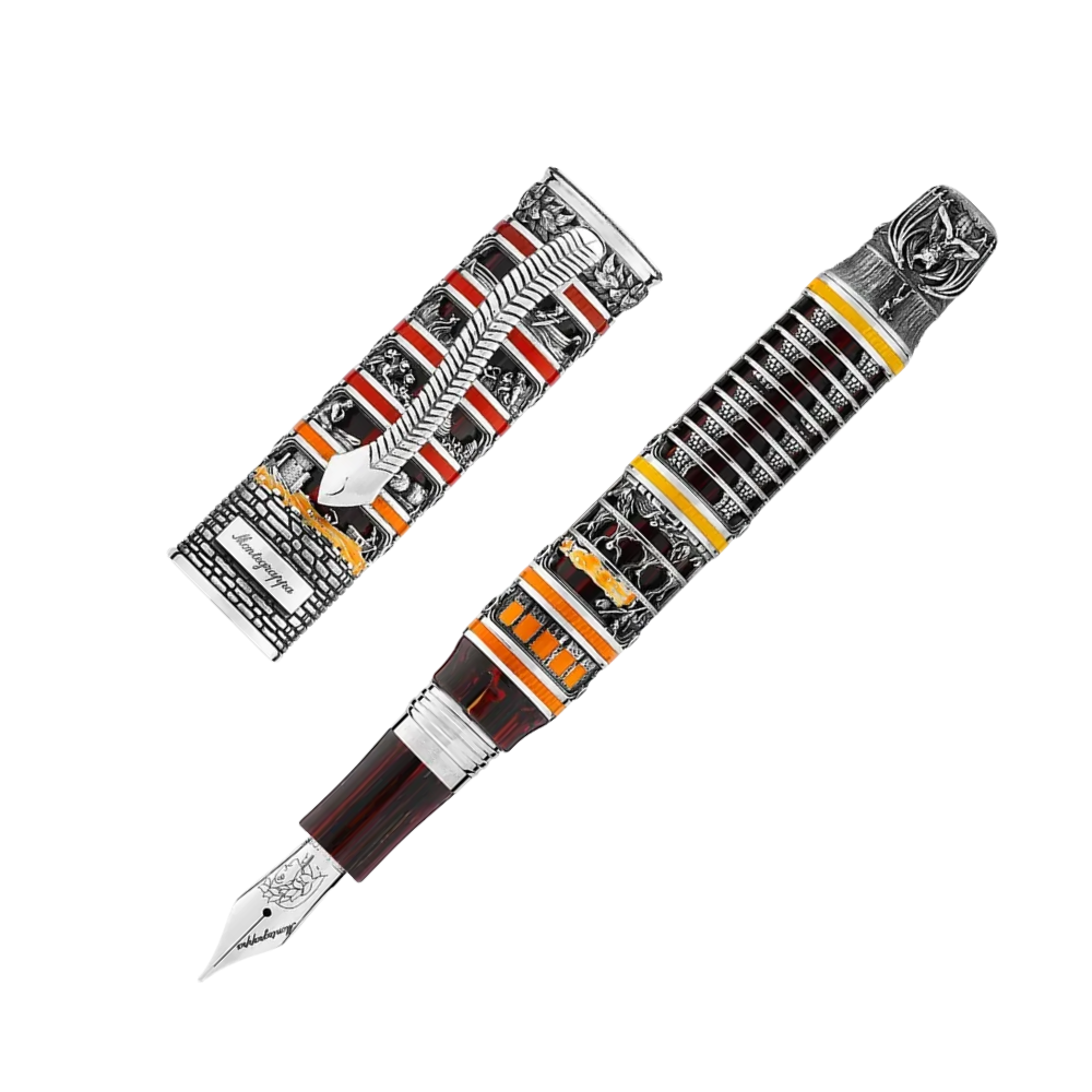 Montegrappa Dante Alighieri Inferno, luxuriöser Füllfederhalter mit kunstvollem Kunstharz und Sterlingsilber.
