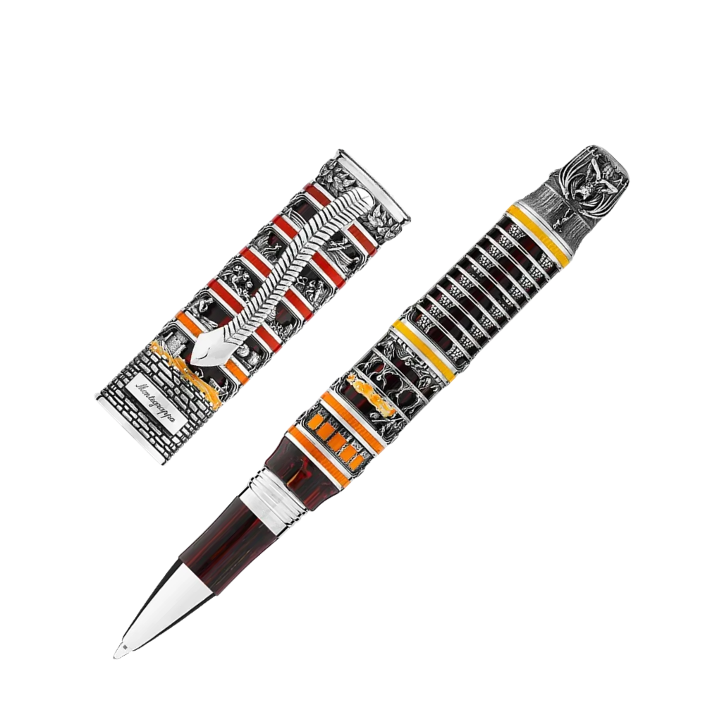 Montegrappa Dante Alighieri Inferno Rollerball, edles Schreibgerät mit Sterlingsilber und kunstvollem Kunstharzgehäuse.
