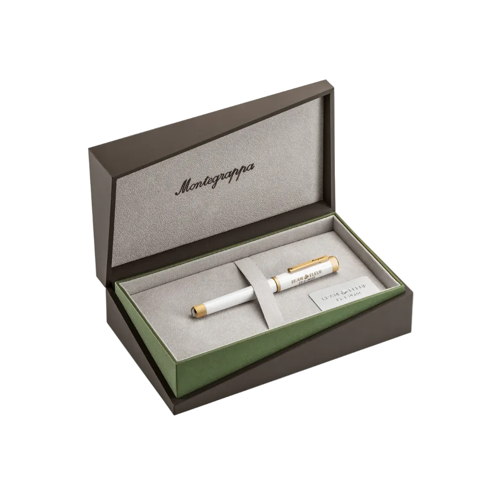 Montegrappa Day Zero Yellow Gold IP pen placed inside elegant packaging with a smooth resin body.