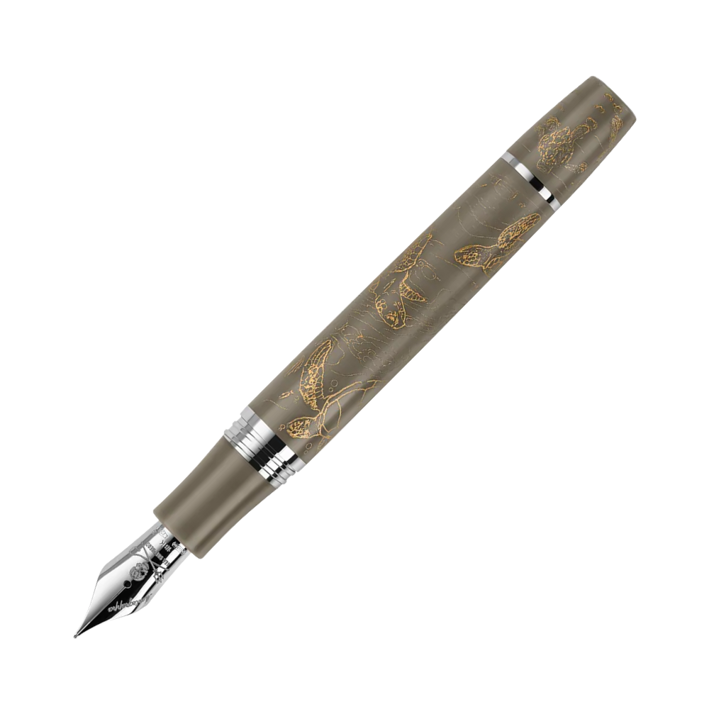 Montegrappa Sea Shepherd Füllfederhalter in premium packaging, highlighting its eco-friendly design and sterling silver accents.