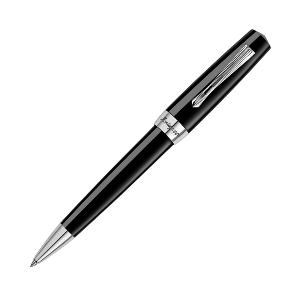 Montegrappa Elmo 02 Ballpoint Pen, Jet Black, elegantes Design mit Edelstahl- und Messing-Akzenten