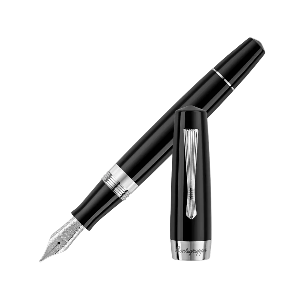 Montegrappa Elmo 02 Plus Fountain Pen in Night, front view highlighting the nib and sleek design.