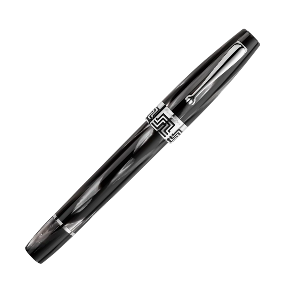 Montegrappa Extra 1930 Black & White Rollerball Pen, seitliche Ansicht mit Edelstahlspitze