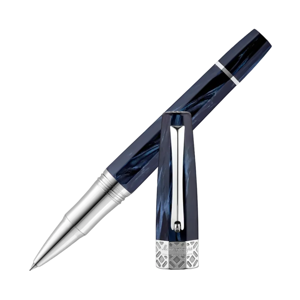 Montegrappa Extra Otto Dark Blue Rollerball Pen, elegantes Design mit Sterlingsilber 925