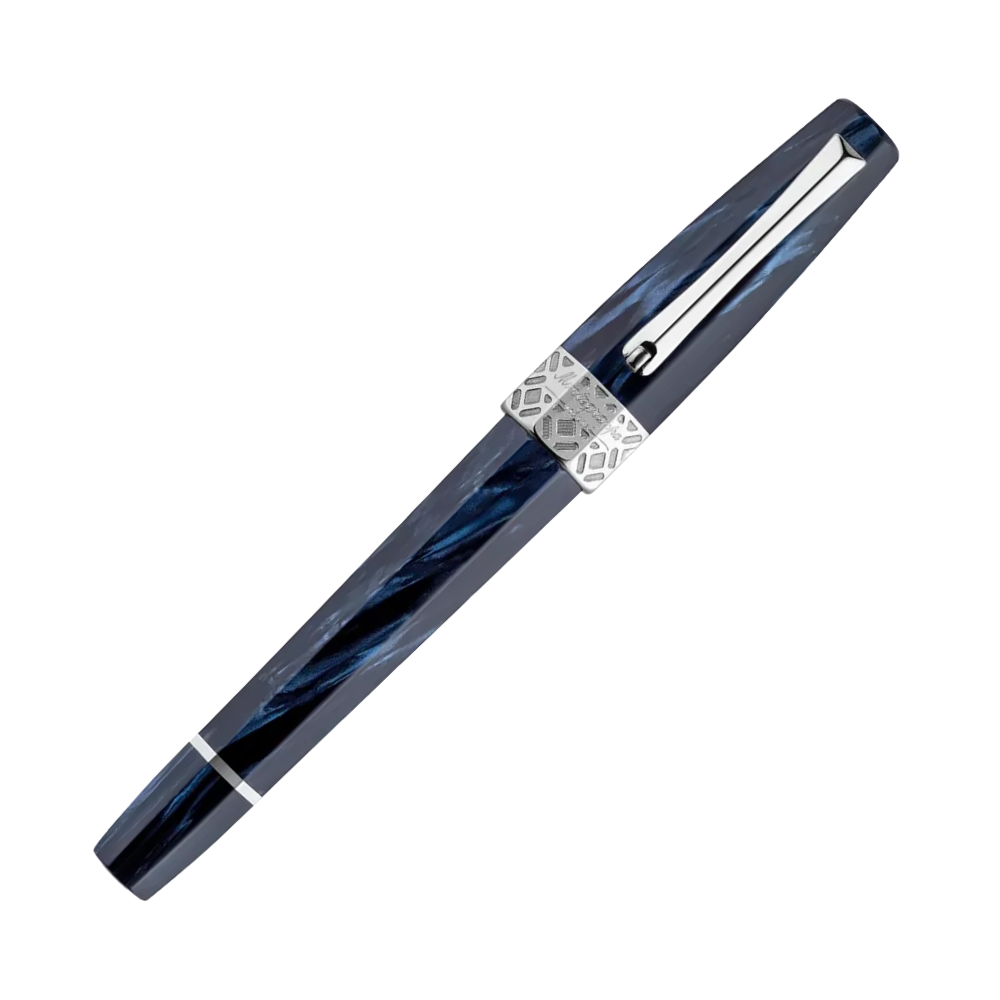 Montegrappa Extra Otto Dark Blue Rollerball Pen, seitliche Ansicht mit Edelstahlspitze