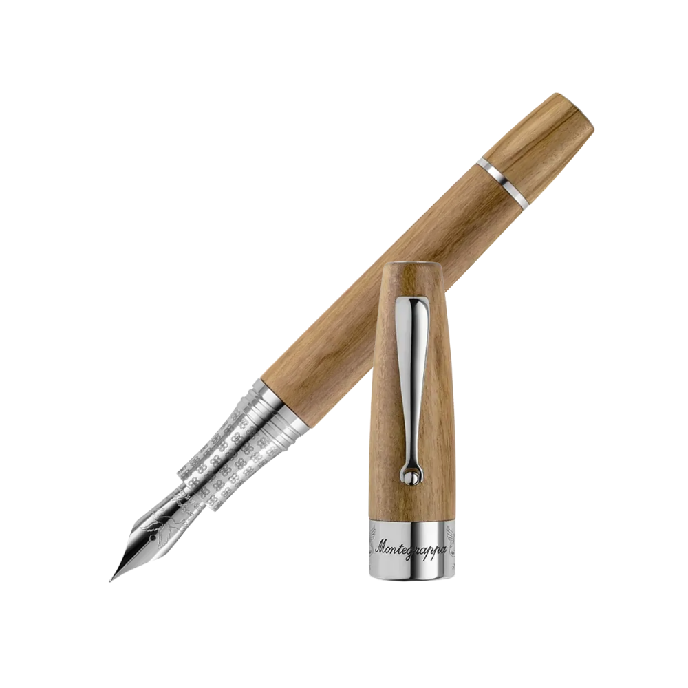 Montegrappa Extra Peace Füllfederhalter aus Olivenholz mit Sterlingsilber-Akzenten und 18k Goldfeder.