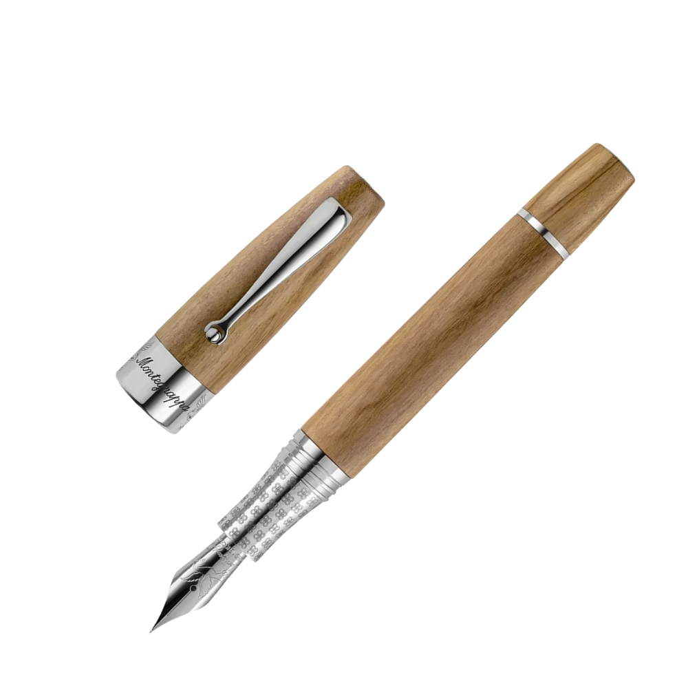 Montegrappa Extra Peace Füllfederhalter, edles Olivenholzgehäuse mit 18k Goldfeder und hochwertiger Verpackung.