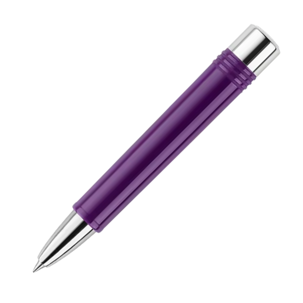 Montegrappa Gnomo Obsession Midnight Steel Rollerball Pen, seitliche Ansicht mit Edelstahlspitze