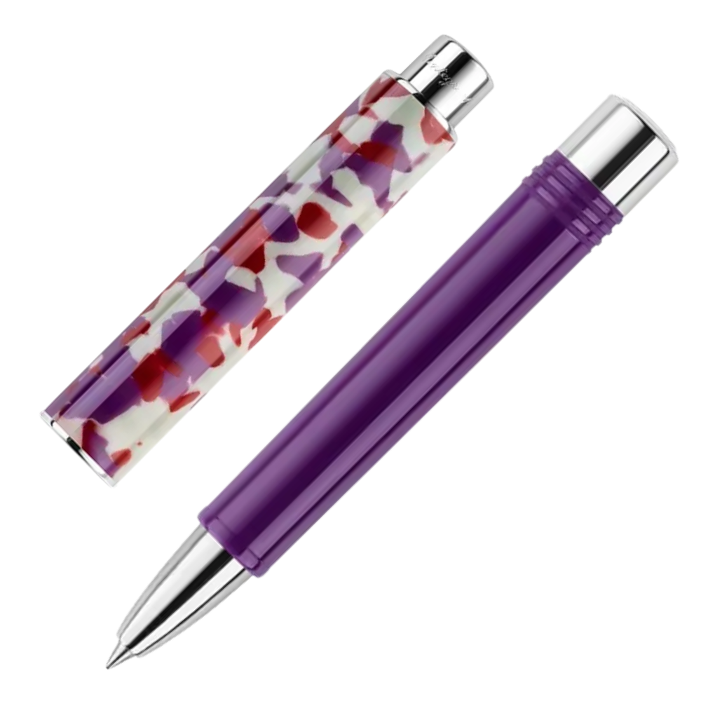Montegrappa Gnomo Obsession Midnight Steel Rollerball Pen, Nahaufnahme der Kappe und Spitze