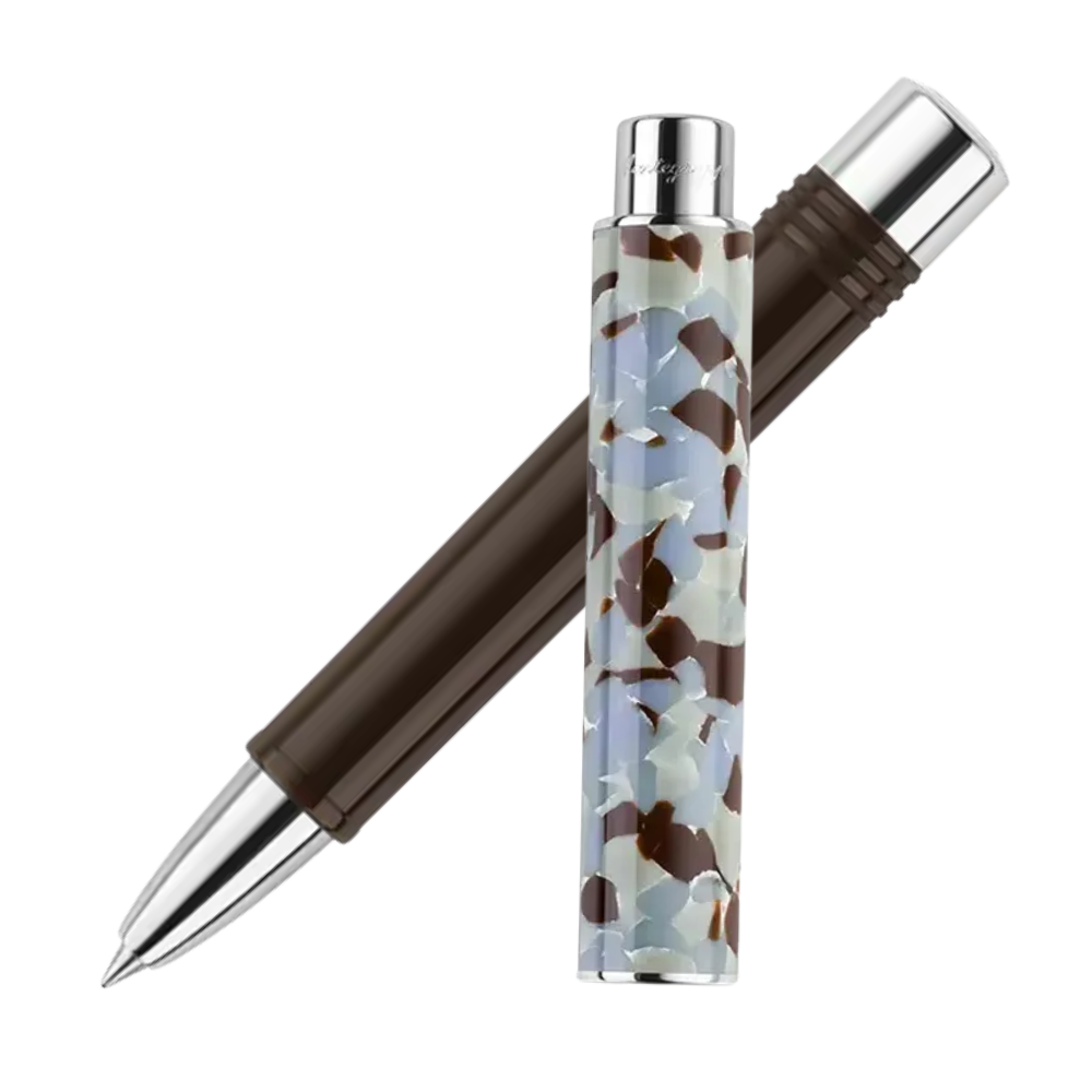 Montegrappa Gnomo Obsession Mocha Steel Rollerball Pen, elegantes Design mit Edelstahl-Akzenten