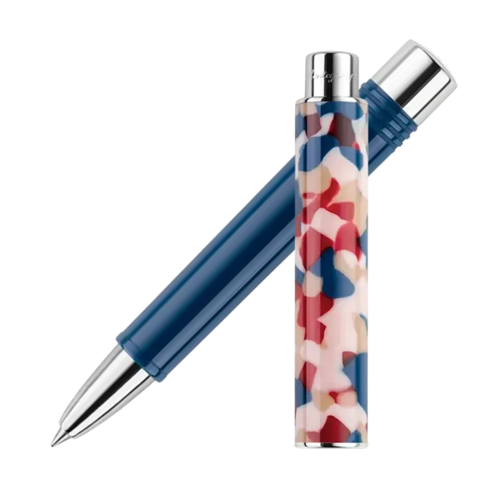 Montegrappa Gnomo Obsession Ultramarine Steel Rollerball Pen, elegantes Design mit Edelstahl-Akzenten