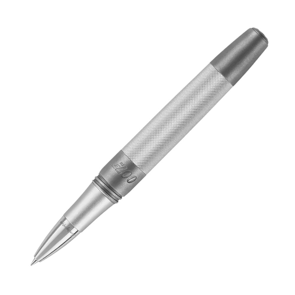 Montegrappa 007 Special Issue Silver Edition Rollerball Pen displayed in its premium packaging, emphasizing its sophisticated style and craftsmanship.