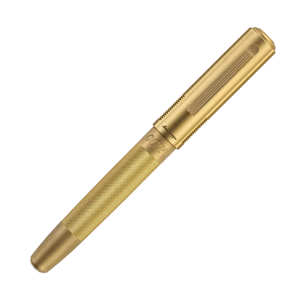 Close-up of the Montegrappa Goldfinger Special Issue Rollerball Pen, showcasing the smooth finish and elegant brass design.