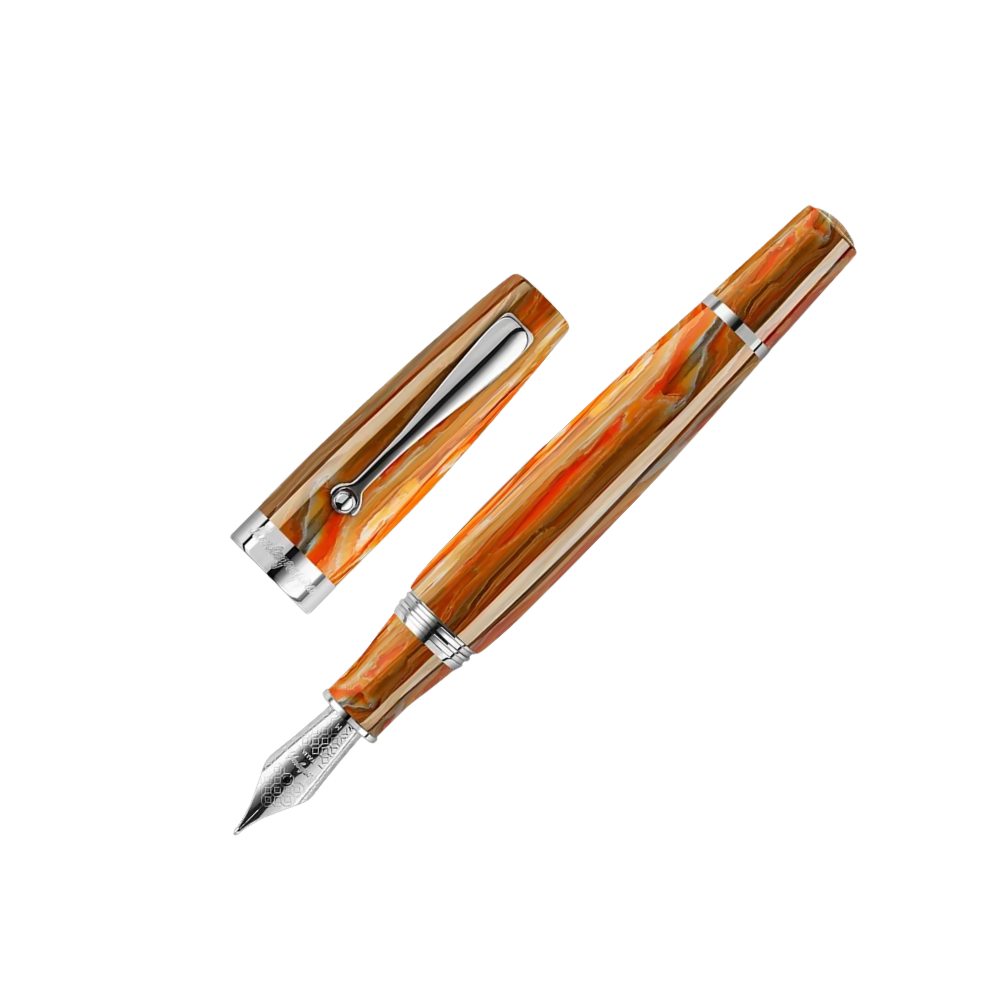 Montegrappa Mia Spice Explosion Open Edition Fountain Pen, close-up of the nib and detailed trim accents.