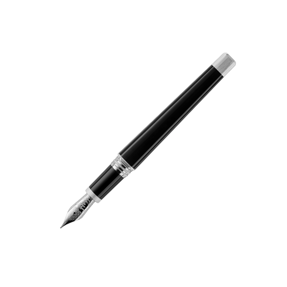 Montegrappa Quattro Fountain Pen Gold 14K, side view highlighting the stainless steel trim and elegant barrel.