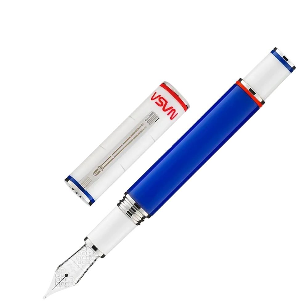 Montegrappa NASA Atlantis Fountain Pen in its display case, highlighting the unique design.
