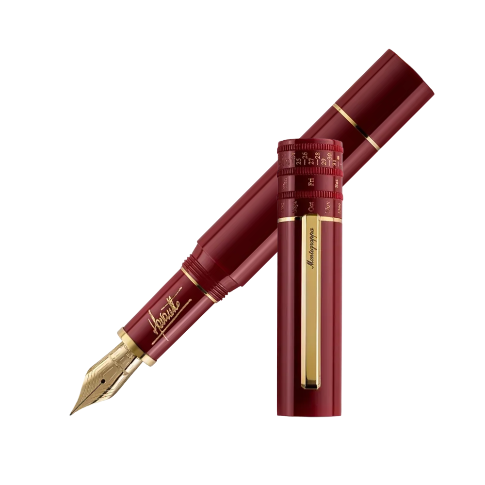 Montegrappa Füllfederhalter in Bordeaux mit goldenen Akzenten und feinster 18k Goldfeder.