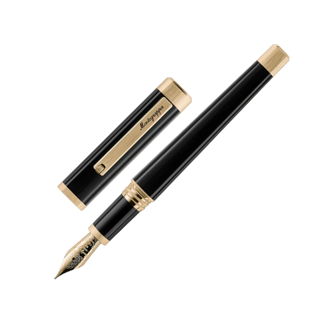 Montegrappa Quattro Gold 14K Fountain Pen, close-up of the nib with detailed gold accents.