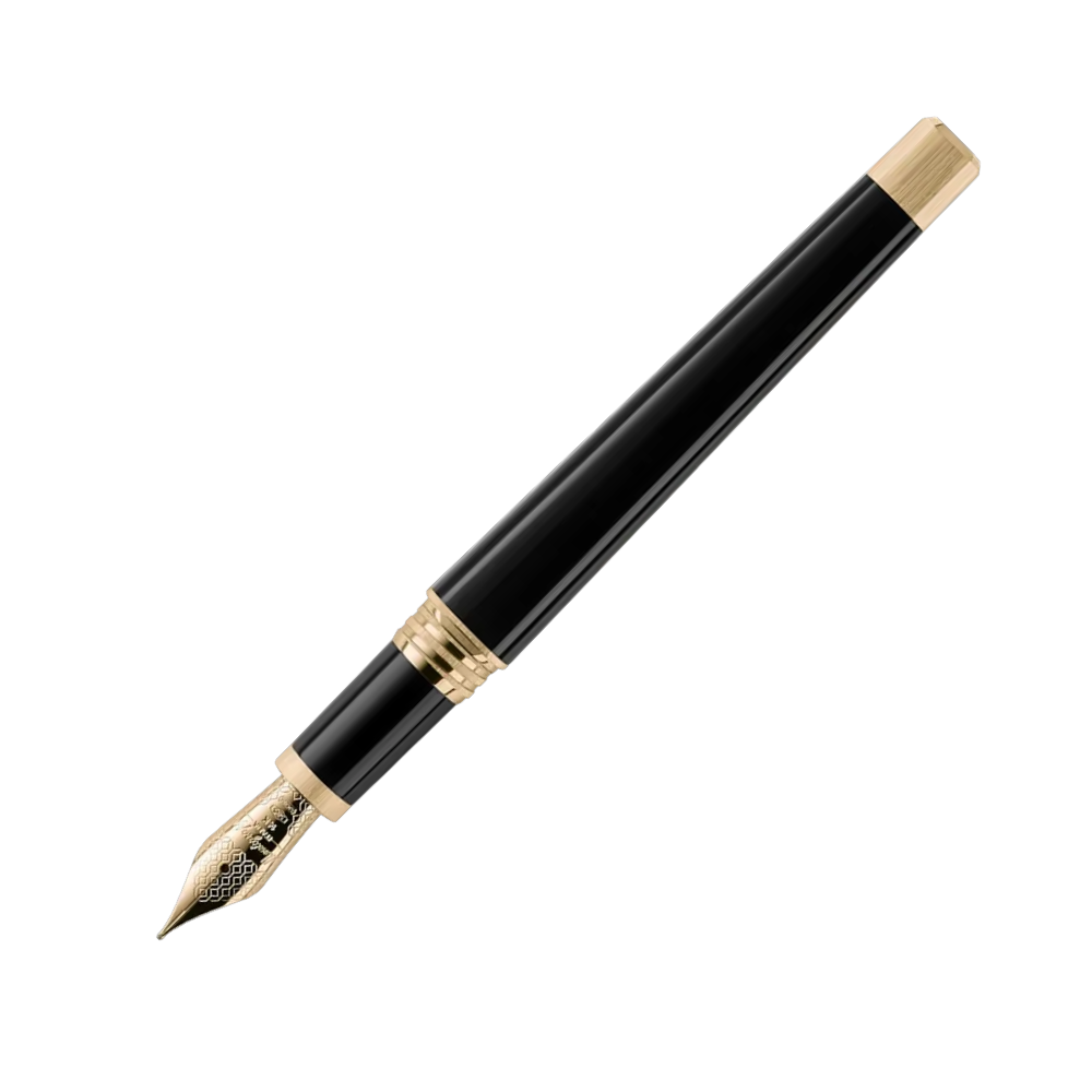 Montegrappa Quattro Gold 14K Fountain Pen, side view with cap removed, focusing on the barrel and trim.