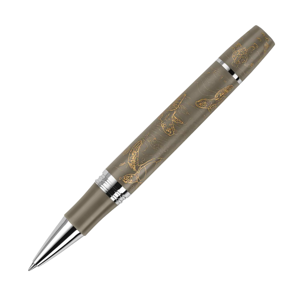 Montegrappa Sea Shepherd Rollerball Pen in premium packaging, made from recycled resin and sterling silver.