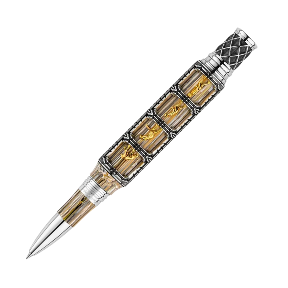 Montegrappa Theory of Evolution Rollerball Pen displayed in a premium gift box, featuring elegant Montegrappite resin and vermeil accents.