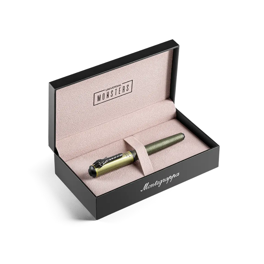 Fountain pen displayed inside a luxury box, with a matching ink refill.