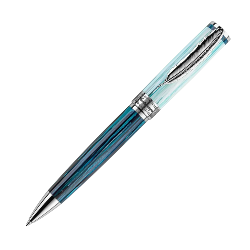 Montegrappa Wild Arctic Kugelschreiber with a striking Montegrappite Artisanal Resin barrel and polished stainless steel trim.
