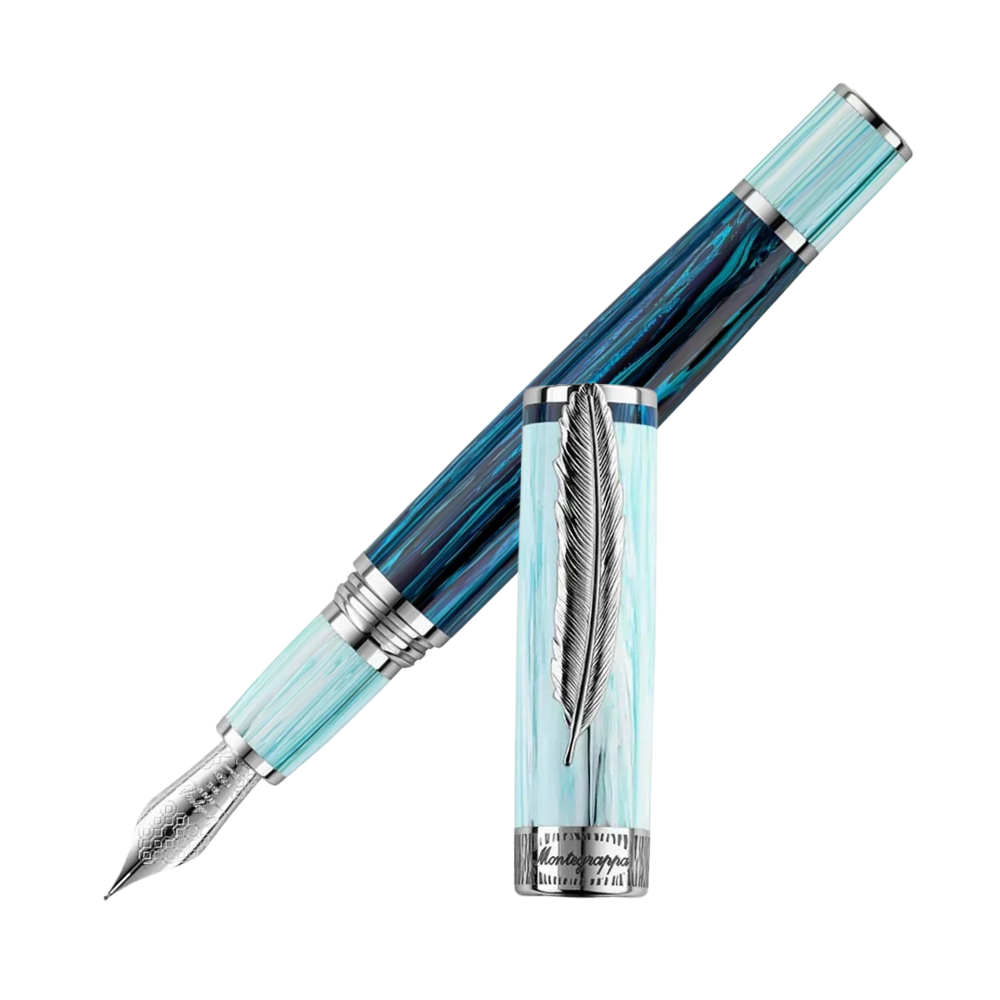 Wild Arctic Füllfederhalter featuring a beautiful Montegrappite Artisanal Resin barrel with stainless steel trim and 18k gold nib.