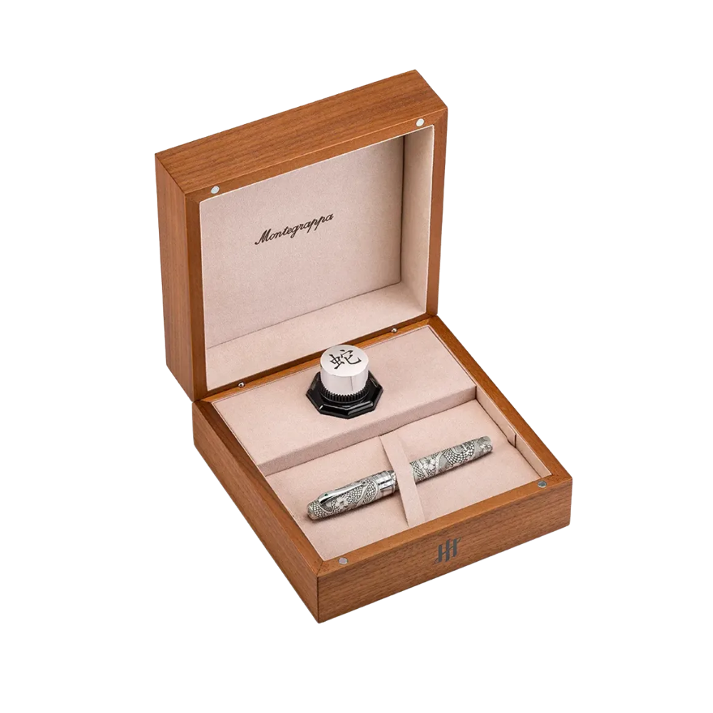 Montegrappa Year of the Snake Rollerball Pen, luxuriöses Design mit Edelsteinen, Resin und Sterlingsilber.