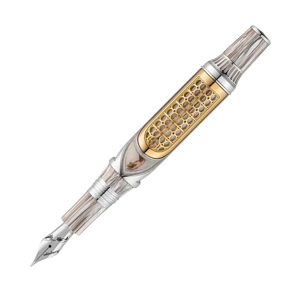 Montegrappa Michelangelo 550th Anniversary Füllfederhalter mit kunstvoll verarbeitetem Montegrappite Resin und 18k Gelbgold.