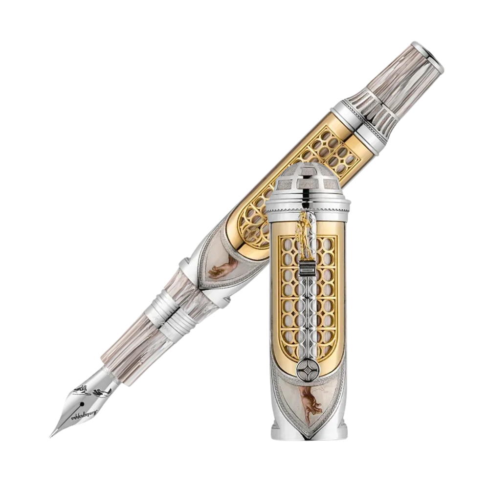 Montegrappa Michelangelo 550th Anniversary Füllfederhalter mit Montegrappite Artisanal Resin, 18K Gelbgold und Sterlingsilber 925.