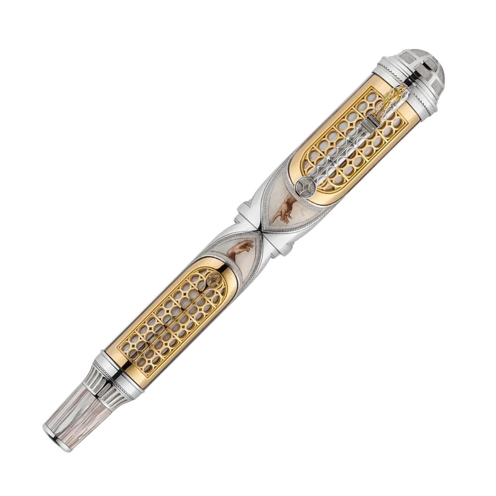 Montegrappa Michelangelo 550th Anniversary Füllfederhalter, edle Kombination aus Resin, Gelbgold und Sterlingsilber 925.