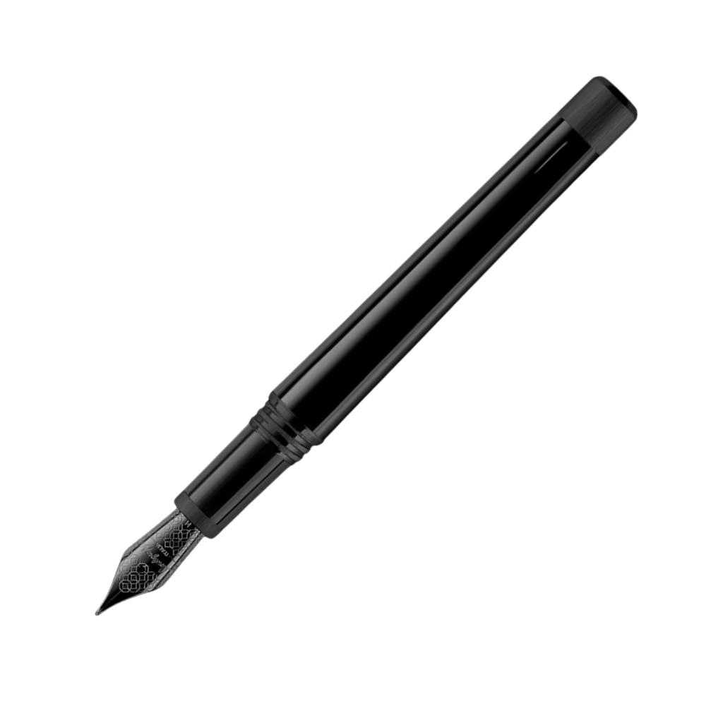  Montegrappa Zero Ultra Black IP fountain pen close-up of the nib and resin barrel