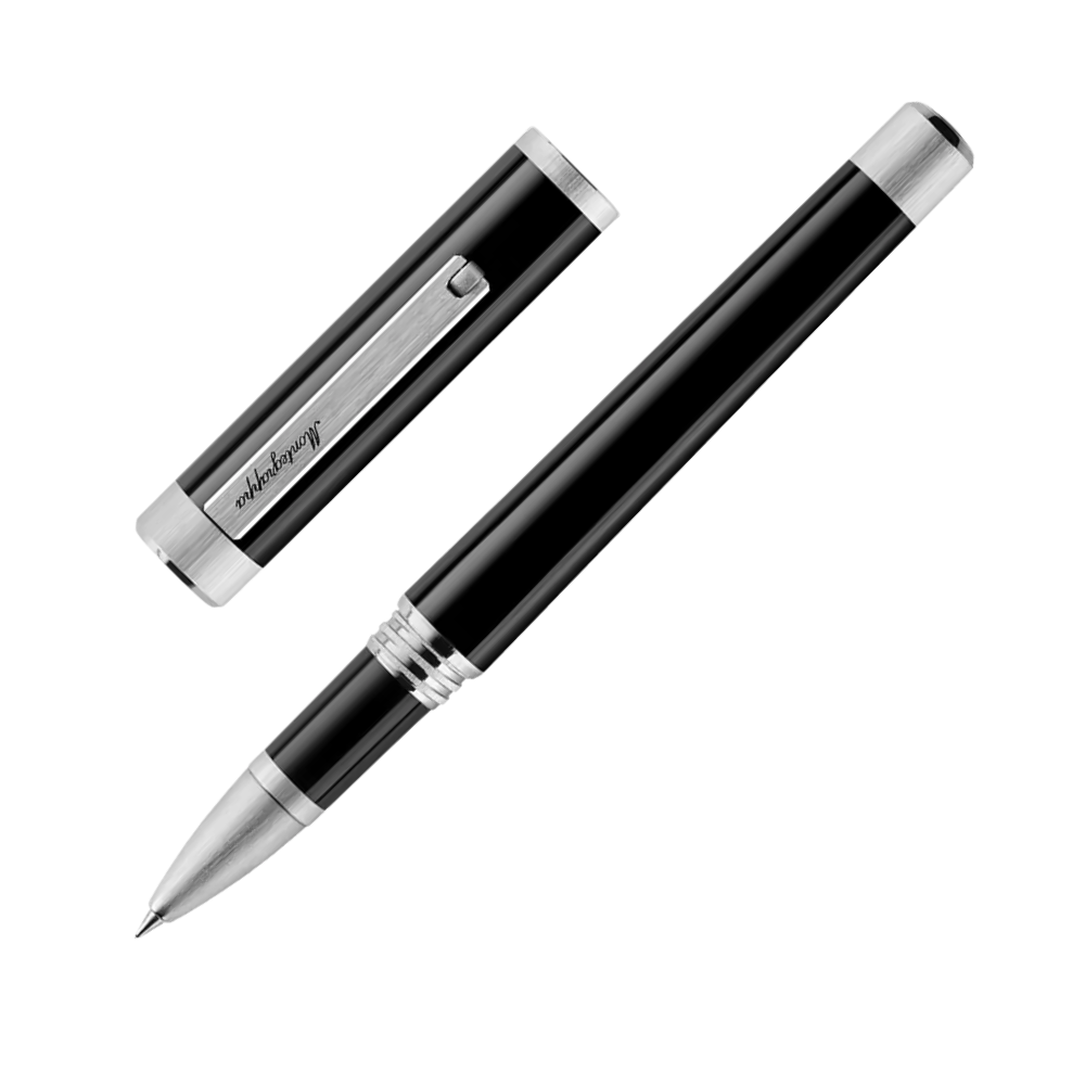 Zwei schwarze Rollerball-Stifte nebeneinander, in einer eleganten Präsentation.