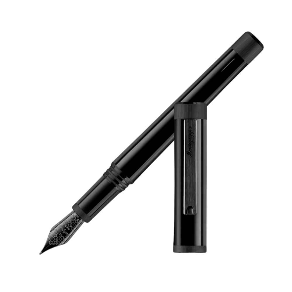 Montegrappa Zero Ultra Black IP fountain pen with stainless steel nib and resin body