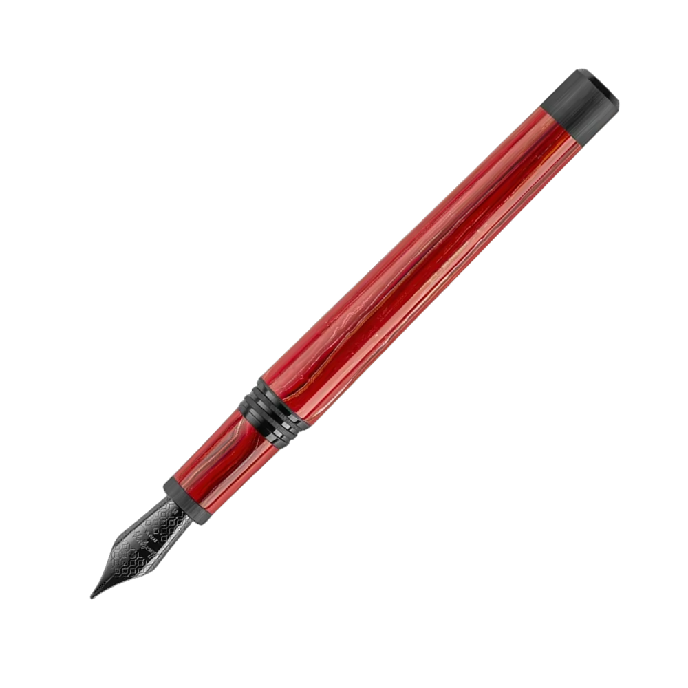 Montegrappa Zero Zodiac Aries Ultra Red fountain pen close-up of the nib and resin barrel