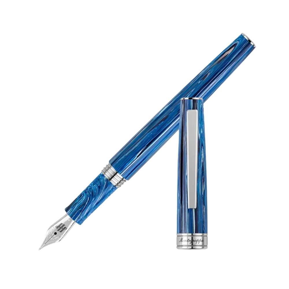Montegrappa Armonia Fountain Pen in Adriatic Sea blue with sleek design and silver accents.