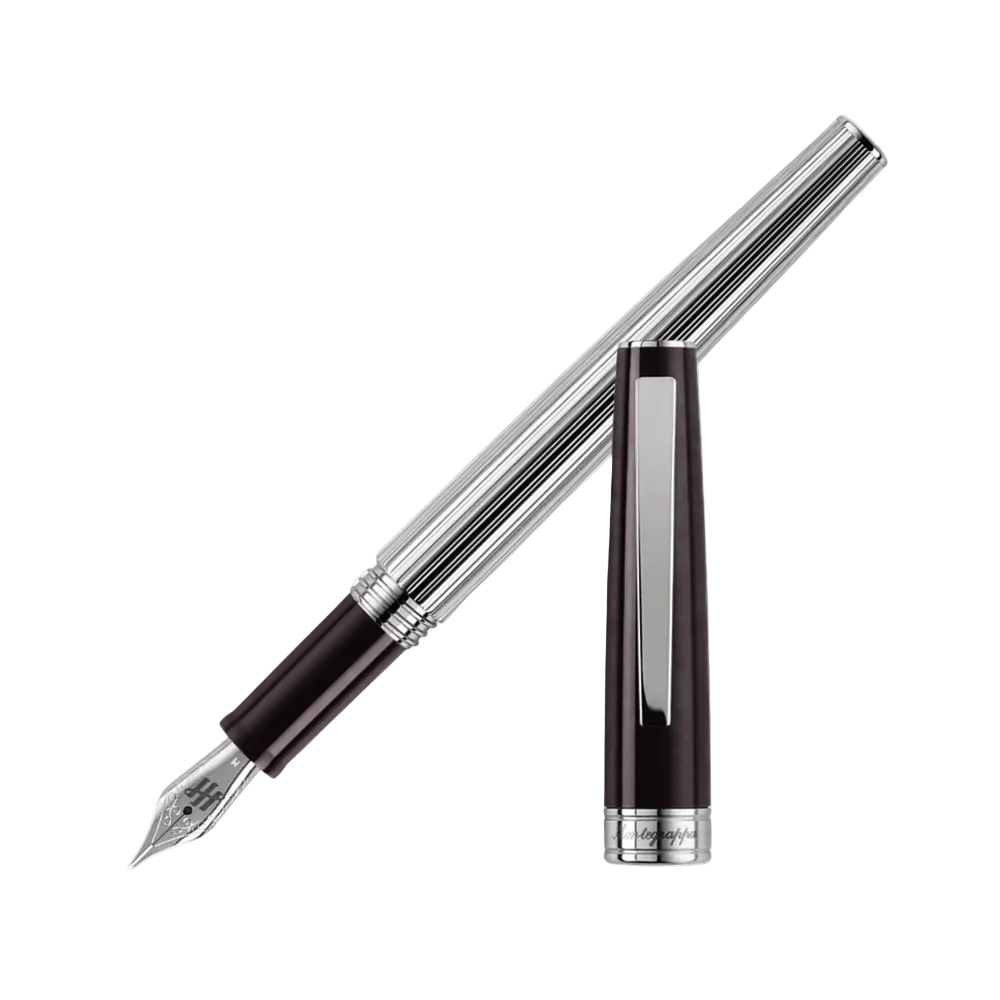 Montegrappa Fountain Pen in rich burgundy with silver striped trim, offering a sophisticated and premium design.